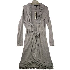 Robert Kitchen Ruffled Cardigan Sweater Sze M Silver Angora Victorian Romantic